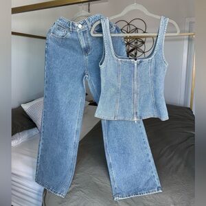 Nasty Gal Denim Corset and Baggy Jeans Set Womens 4 Loose Fit Y2K Baddie jnco
